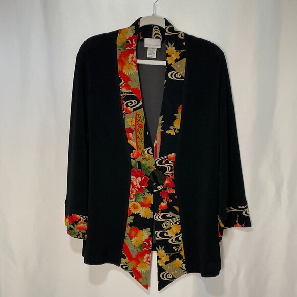SOFT SURROUNDINGS Kimono Jacket, Black/Red/Green - XL - Picture 1 of 9